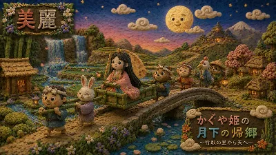 月明かりの橋を渡るかぐや姫の帰郷