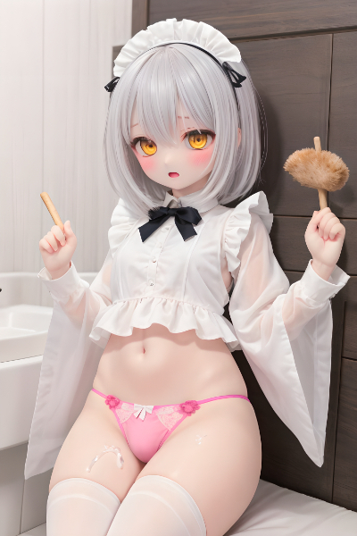 「掃除中に脱いじゃったメイド少女ちゃん」