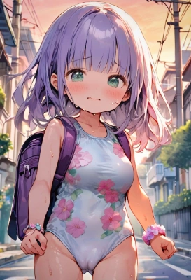 水着で下校中の巨乳ちゃん