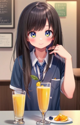 オレンジジュース、間違って2杯頼んじゃった。