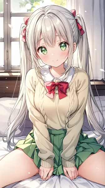 朝の光に微笑む銀髪の少女