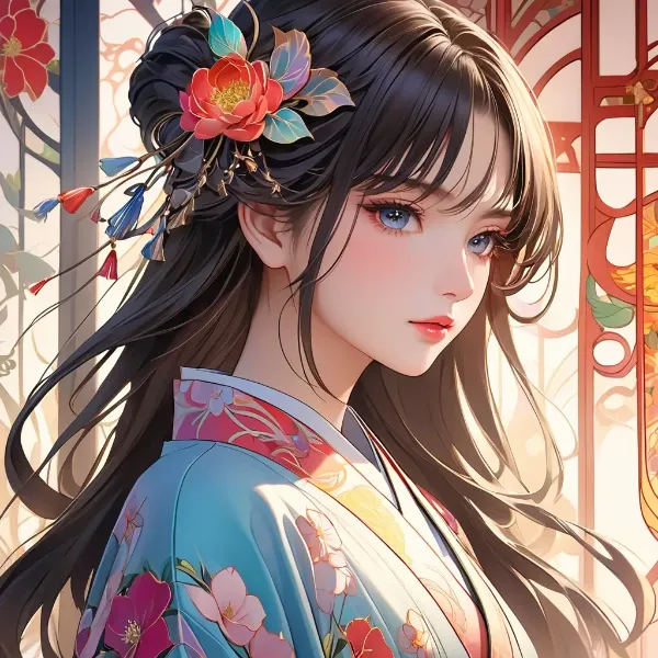 紅花の髪飾りを纏う少女