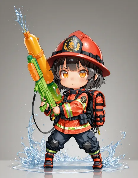 ちび消防士の水鉄砲大作戦