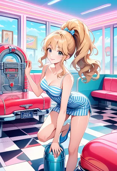 レトロダイナーの金髪少女