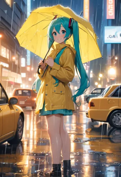 黄色い雨具の少女