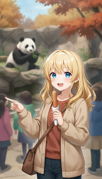 秋の動物園でパンダと笑顔の出会い