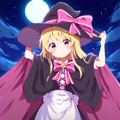 月と笑顔の魔女っ子ちゃん