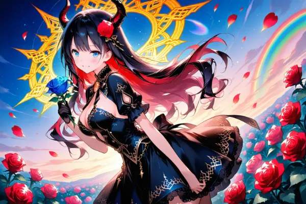 薔薇園にかかる虹