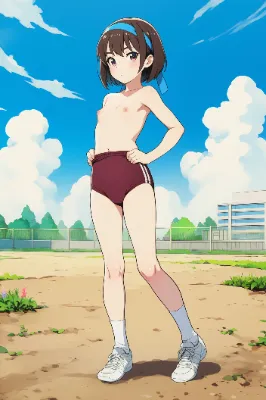 裸ブルマ+青ハチマキ