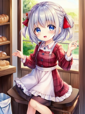 パン屋で働く女の子（ちょっと休憩）