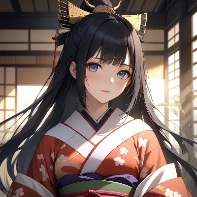 光に包まれる着物美少女