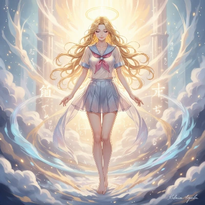Having successfully synchronized with the energy of the heavens, she smiles shyly.