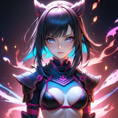 紫炎に輝く角の戦士少女