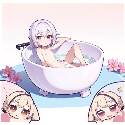 お風呂でくつろぐ銀髪少女