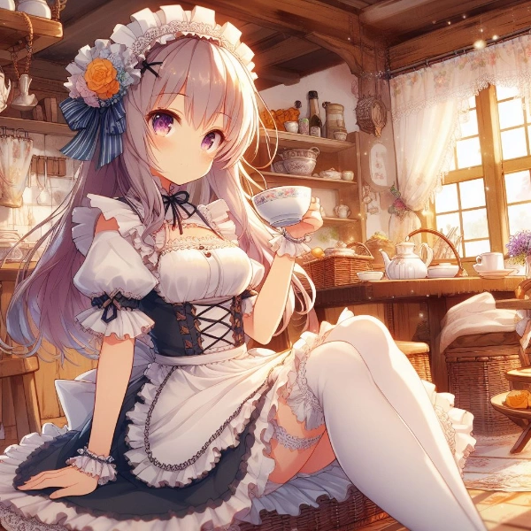 紅茶を飲んでいるメイドさん