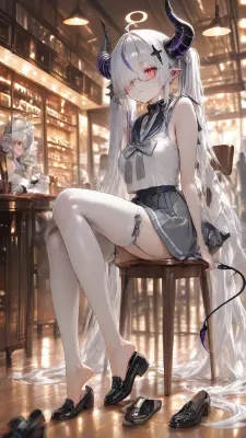 街の靴屋で靴を選ぶ角の少女