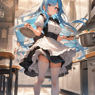 調理中のメイドさん