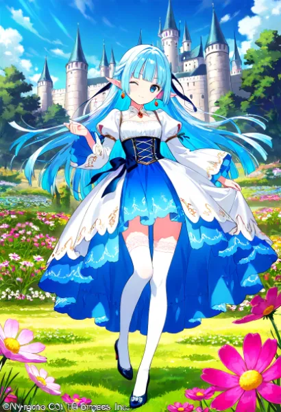 双つの髪が秋空を掬い、城の塔へ視線をそっと運ぶ