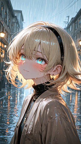 雨の街角で芽生える淡い恋