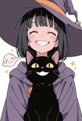 魔女ちゃんと黒猫の笑顔魔法時間