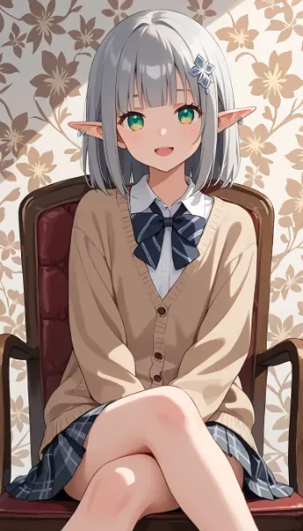 座っているエルフちゃん