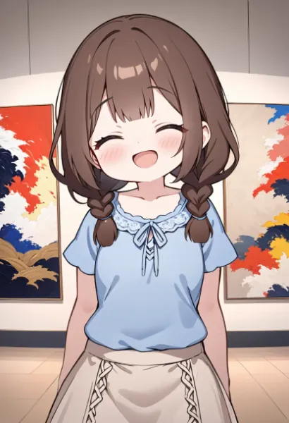 抽象絵画を鑑賞する少女