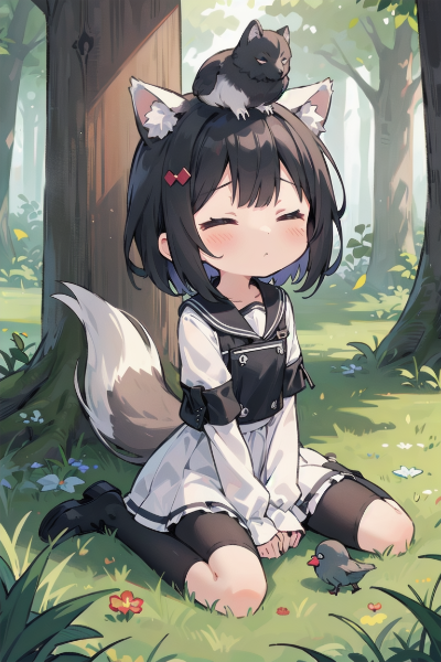 平和を祈る瞑想をするおおかみ娘