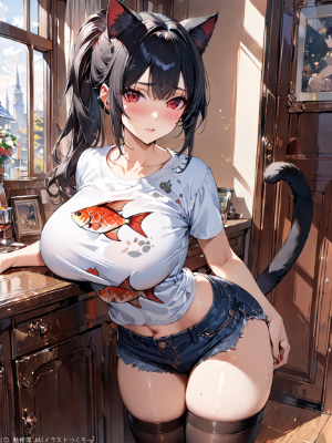魚柄と黒猫耳娘