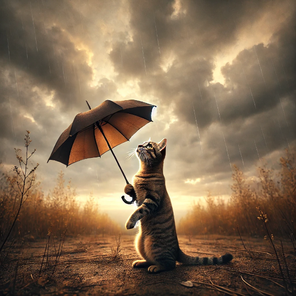 雨が降ってきたにゃ