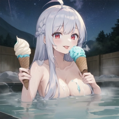 お風呂の中で食べるアイスは格別だね！