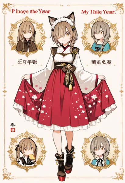 兎耳巫女の新年ポーズ(持ち上げて目が同じ)