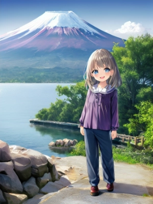 富士山と女の子