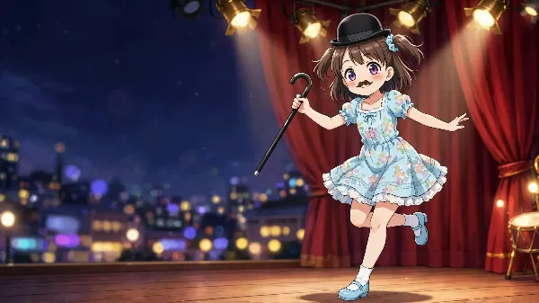夜のステージで踊る少女