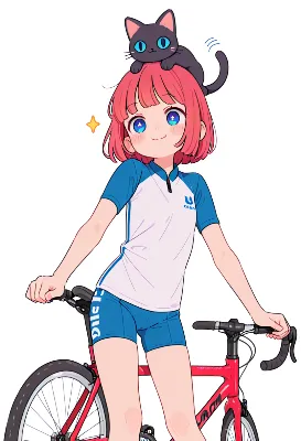 頭の黒猫と自転車で日常の冒険