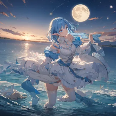 夕陽と月
