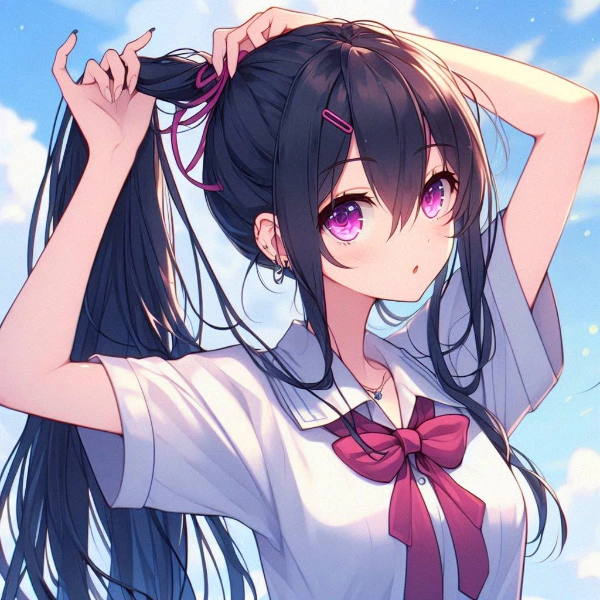 ヘアゴムで、髪を結わえている、うちの子★(15枚)