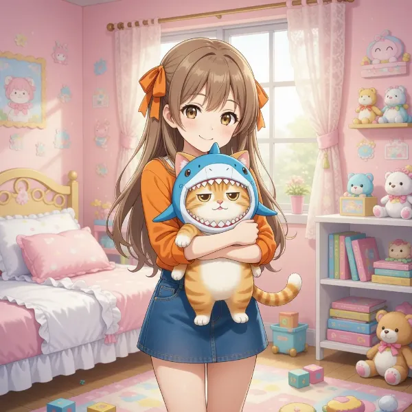 作者のぬいぐるみを抱いたオリジナルの女の子