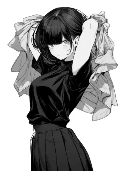 黒髪ショート落書き風