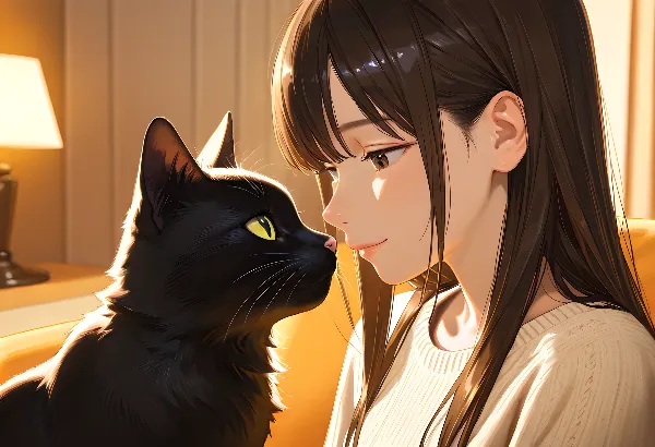 黒猫との穏やかな鼻キス瞬間