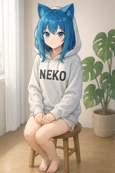 青い猫耳少女の穏やかな午後