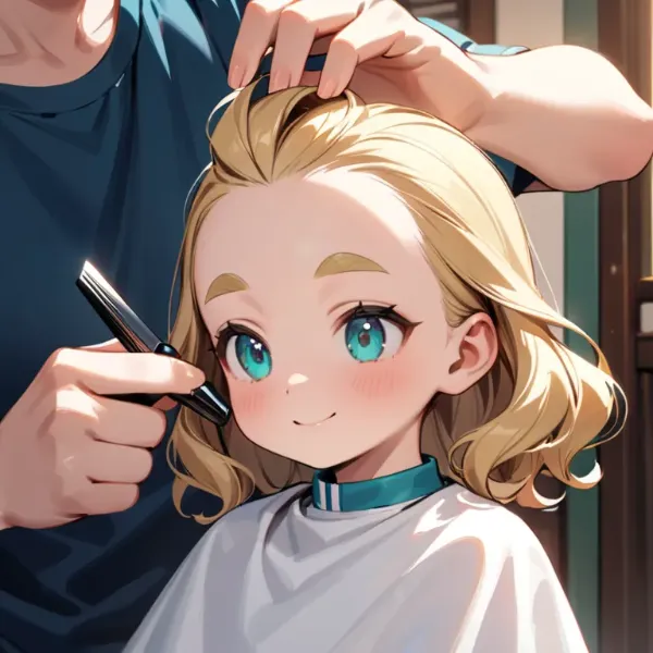 散髪しにきたおでこちゃん