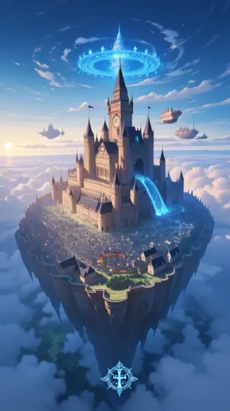 空中城塞都市(縦型イラスト)