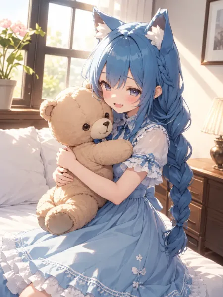 テディベアを抱く猫耳少女