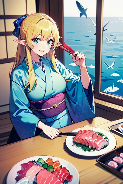 食べ歩きエルフ・サメの刺身