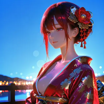 紅い着物の宵闇美人