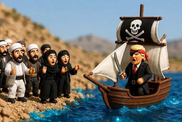 どこかの大統領っぽい海賊が中東の海峡にやってきたフリー素材