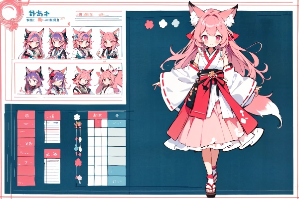 設定資料集。うちの子。ピンクの狐巫女さん。