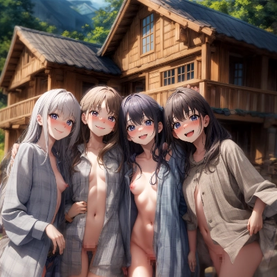 ロッジの前で記念撮影