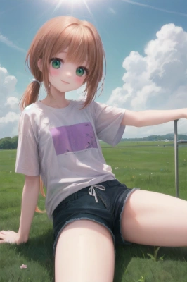 芝生に座るあいちゃん