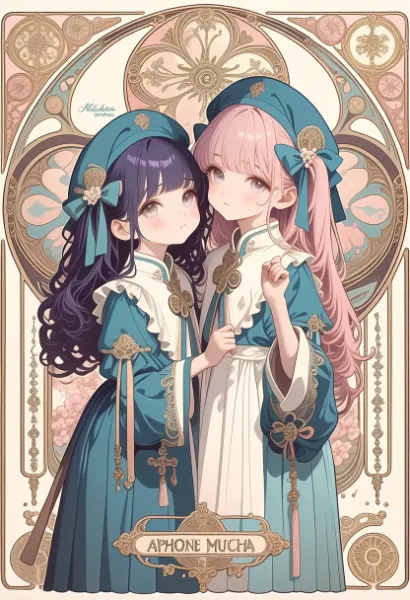 ミュシャ風の双子姉妹